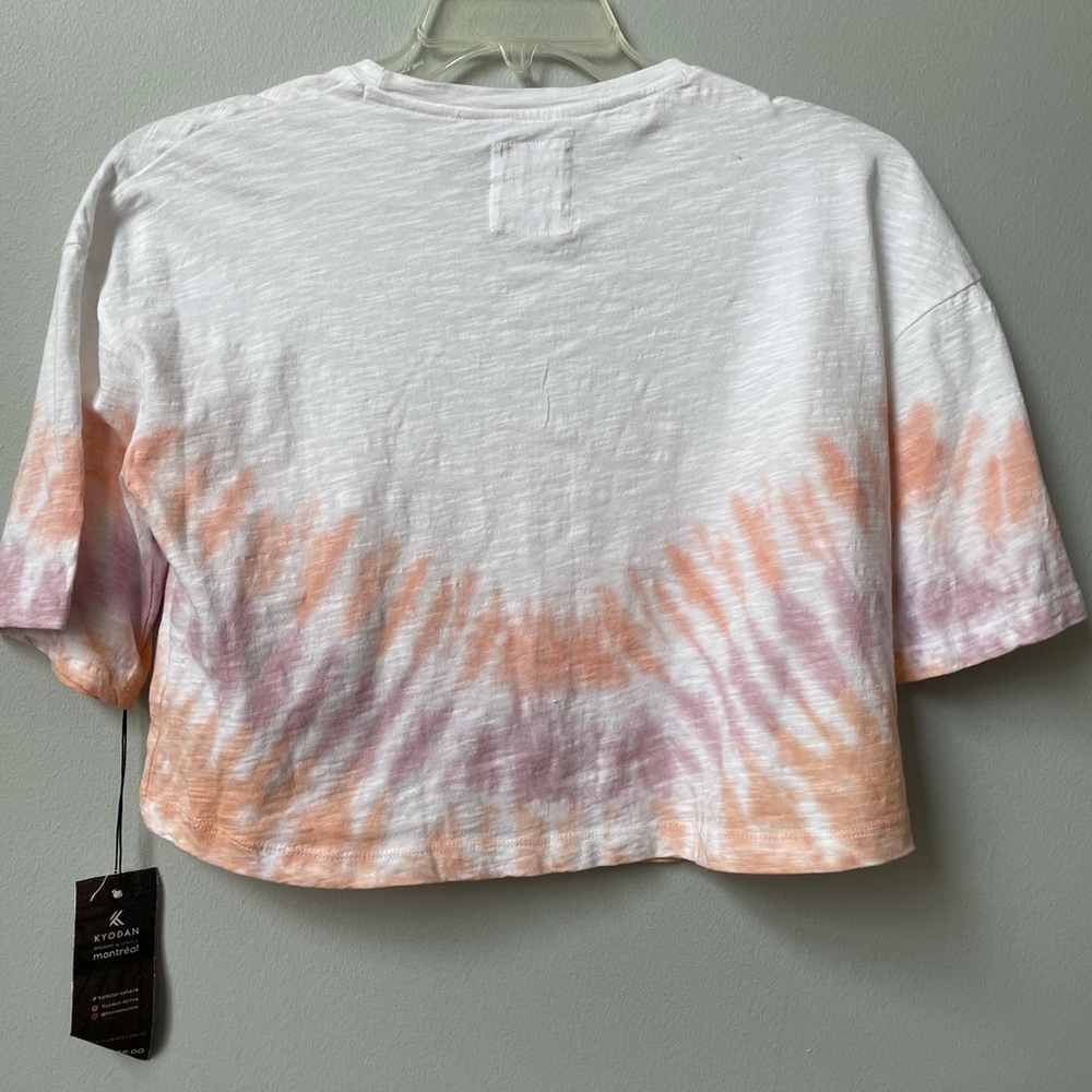 Kyodan NWT White/tangerine snd purple tie dye design cropped t-shirt. Size M - Picture 7 of 7